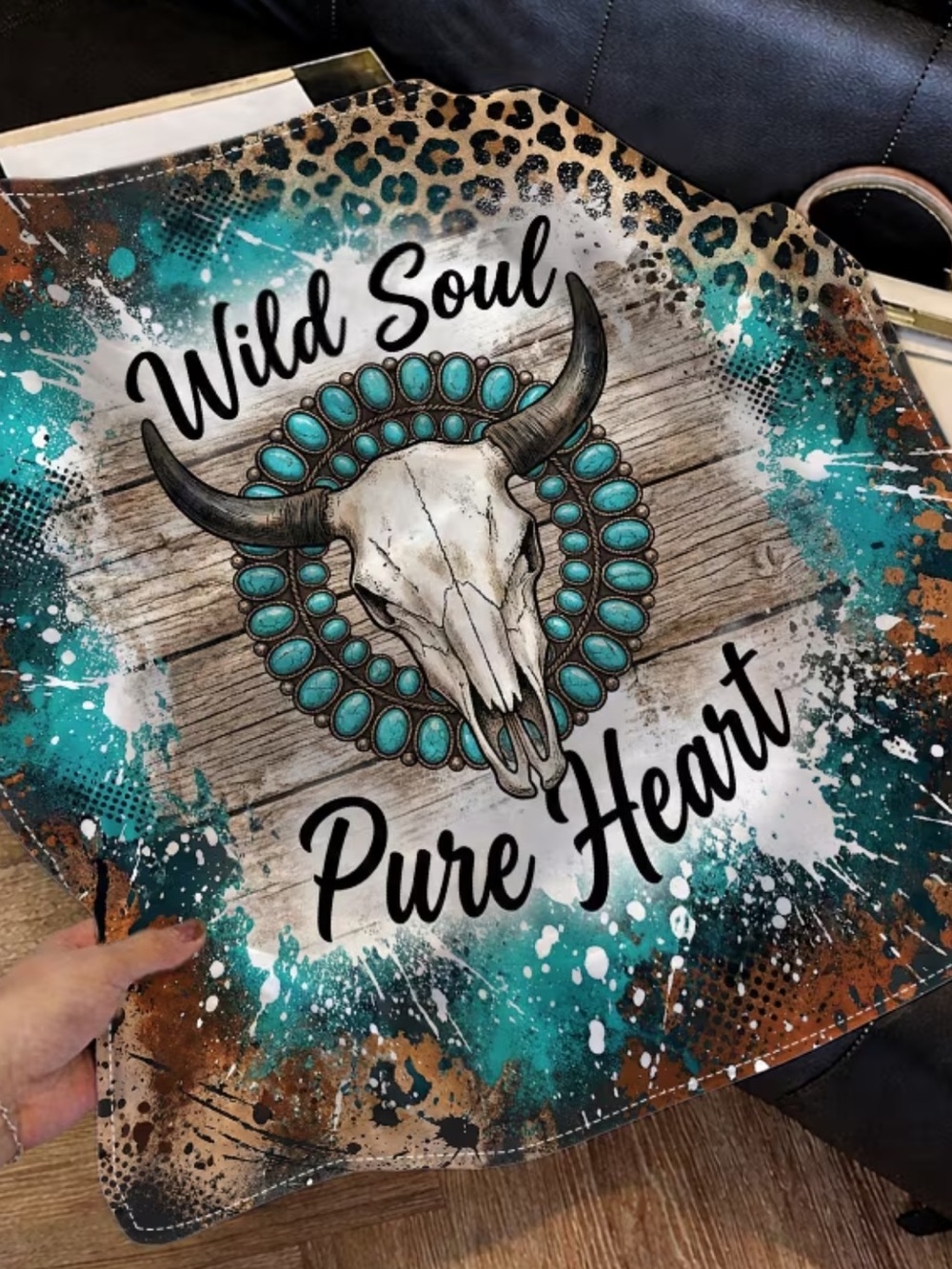 Wild Soul Pure Heart Turquoise Skull Scarf Wrap 35”